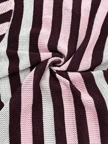 Solivie 女款秋季毛衣上衣，藍色與咖啡色條紋 Polo 領毛衣上衣，適合休閒日常穿著 - 彩色 - 查看 8