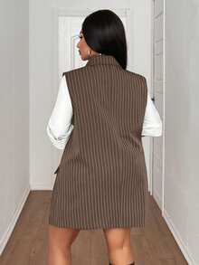 Maweii Plus Size Women Striped Sexy Off The Shoulder Blazer - Mocha Brown - View 5