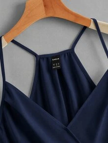 SHEIN VCAY 女款無袖純色重疊設計寬鬆背心上衣 休閒百搭 日常約會 海軍藍 夏季 - 藏蓝色 - 查看 3