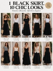 GlowEve CURVE Plus Size Button High Waist Pleated Solid Color Long Skirt - Black - View 2