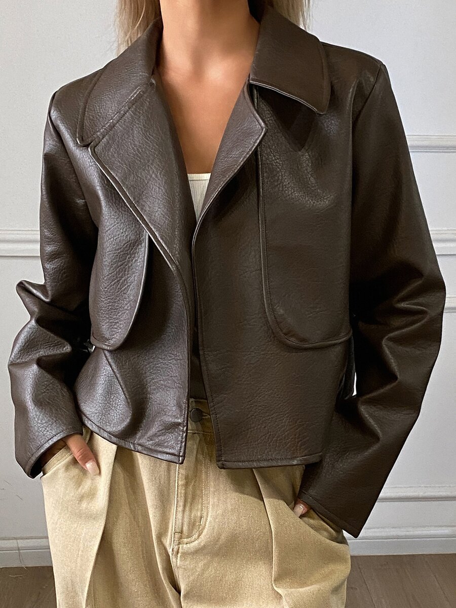 Livesso Women's Solid Color Fashion Minimalist Jacket - Brown - View 1