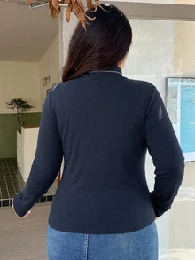 Dazy Plus 修身純色高領打底T恤 春夏秋季 - 藏蓝色 - 查看 2