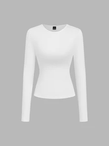 Flirla 2PCS Women Solid Round Neck Thermal Lined T-Shirts Everyday House White Black Casual Basic Office Winter - Multicolor - View 3