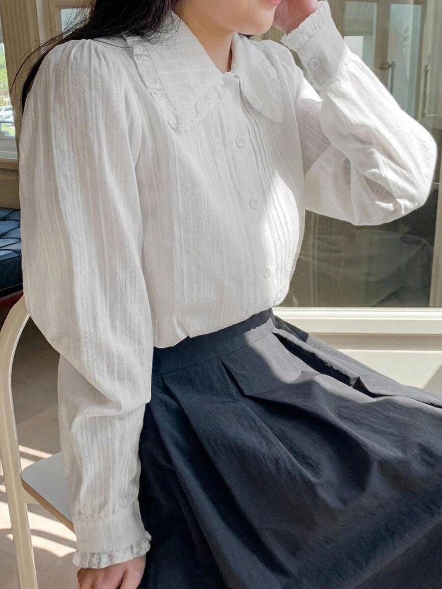 Dazy Plus Fun & Casual Loose Fit Office Commute White Long Sleeve Shirt - White - View 1