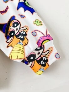 THE POWERPUFF GIRLS X SHEIN 1件青少年女孩休閒百搭彩色卡通圖案連帽寬鬆長袖衛衣，適合日常穿著、秋冬室內運動、攝影、節慶生日 - 彩色 - 查看 5