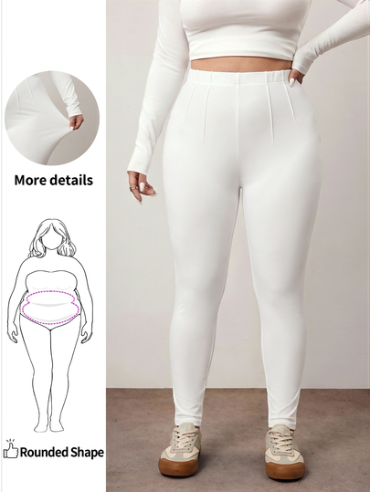 Enliva Plus Size Casual Commute Solid Color High Waist Comfortable Long Pants - Autumn High Elasticity Fabric Women's Trousers, Designed Specifically For Voluptuous Curves And "Apple Shape" Body Types