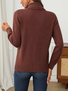 EMERY ROSE Women's Autumn New Fashion Loose Slimming Knit Cardigan Jacket With Scarf Collar, Elegant Niche Design For Party, Birthday, Business Casual And Commute - Brown - View 2