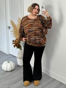 SHEIN CURVE+ 女款大尺碼長袖休閒運動上衣 - 棕色 - 查看 5