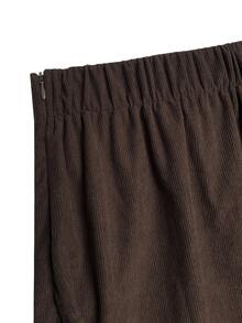 GlowEve CURVE Plus Size Women's Autumn/Winter Fashion Casual Daily All-Match Versatile Waist Knot Button Brown Ribbed Skirt - Brown - View 5