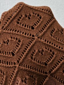 SHEIN Clasi كارديجان محبوك بأكمام طويلة وأزرار وتصميم مفرغ متعدد الاستخدامات للمقاسات الكبيرة - بني - مشاهدة 3