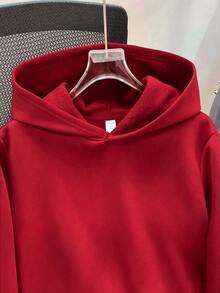 SHEIN 青少年男孩休閒寬鬆舒適百搭純色連帽衫，秋冬服飾 - 紅色 - 查看 6