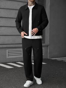 SLATEMANN Men's Rivet Design American Vintage Jacket Set - Black - View 6