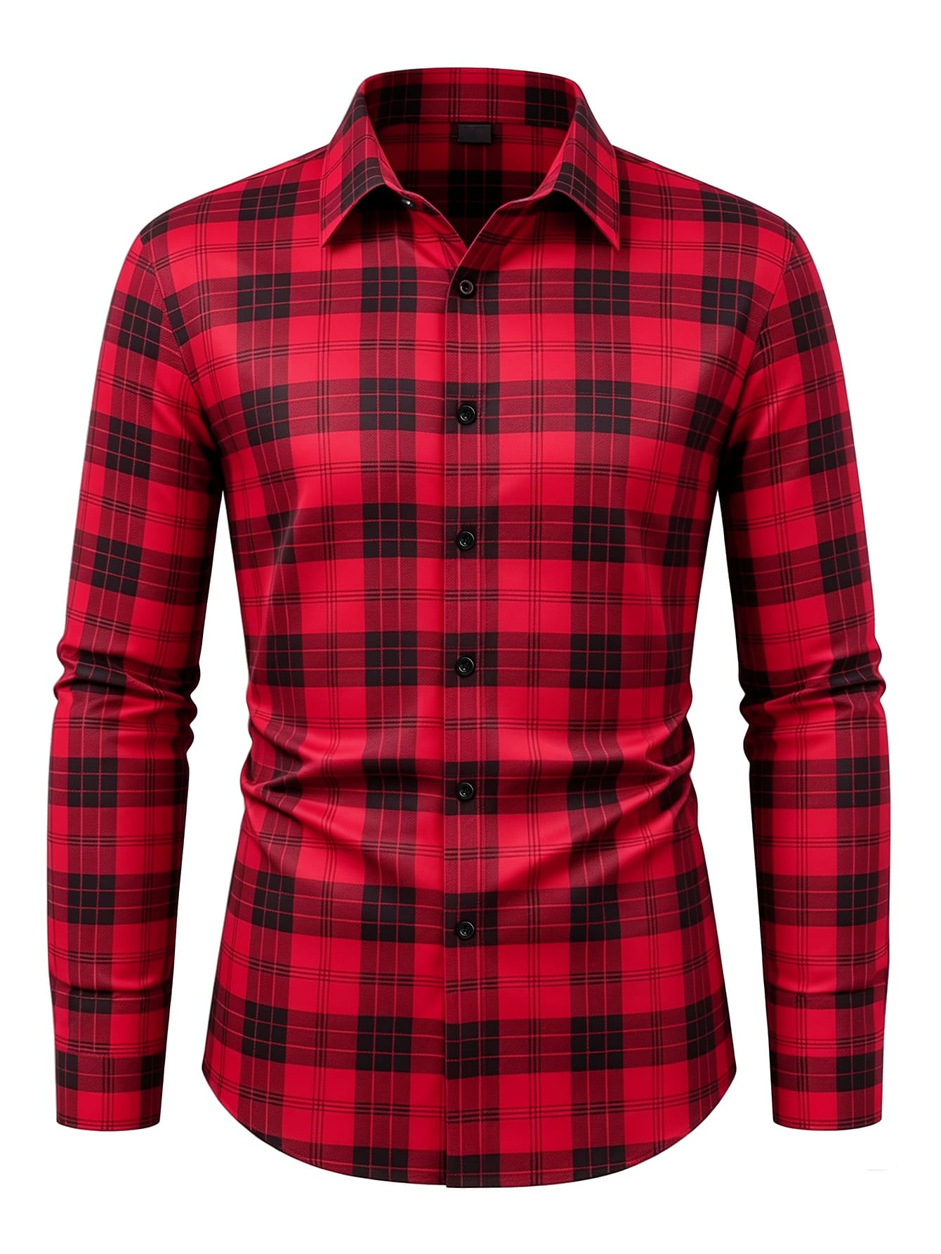 Manfinity ModeMen's Casual Plaid Long Sleeve Shirt, Autumn,Red Checkered Shirt, Christmas - Red - View 1