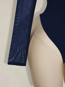 SHEIN ICON Plus Size Mesh Patchwork Y2K Sexy Bodysuit - Navy Blue - View 6
