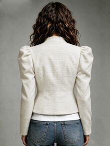 SHEIN Women's Elegant Sophisticated Leg-Of-Gigot Sleeve Metal Button Jacket Commuter - White - View 2