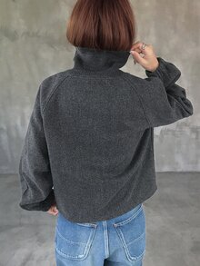 FRIFUL Women's Solid Color Zipper Casual Versatile Daily Wear Wool Blend Jacket - Grey - View 4