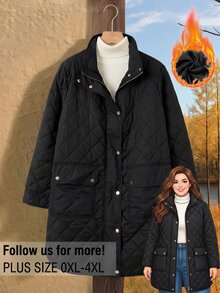 Rusticease Plus Size Women Solid Color Casual Versatile Winter Padded Coat - Black - View 1