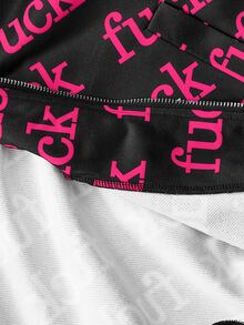 ROMWE Autumn/Winter Punk Slogan Street Print Open Front Hooded Sweatshirt - Hot Pink - View 5