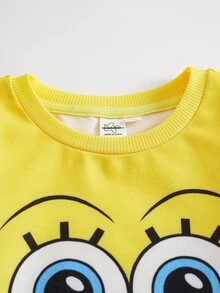 SpongeBob SquarePants | SHEIN Young Boy Cartoon Pattern Long Sleeve Crew Neck Raglan Sweatshirt - Yellow - View 3