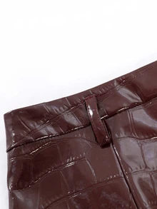 INAWLY Women's Solid Color PU Leather Casual Versatile Daily Wear Shorts - Burgundy - View 6