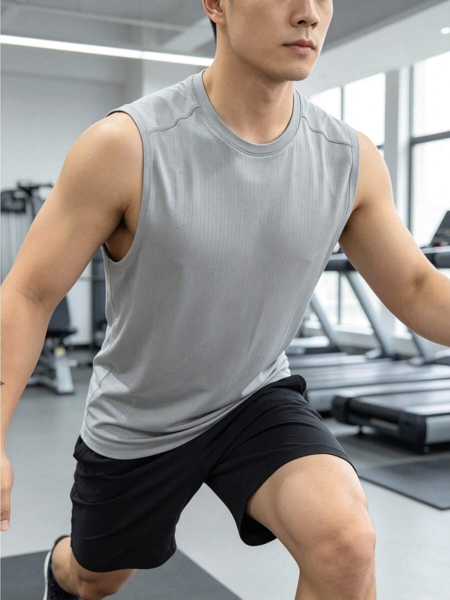 Men's Solid Color Casual Daily Wear Sports T-Shirt - Grey - View 1