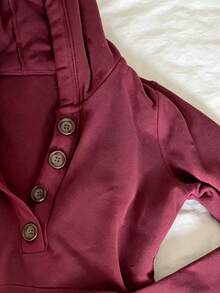 IslaSuriya Women's Solid Color Bookish Charm Hooded Sweatshirt Suitable For Christmas Thanksgiving, Daily Outings, Burgundy Dark Red Fall Retro Casual - Multicolor - View 3