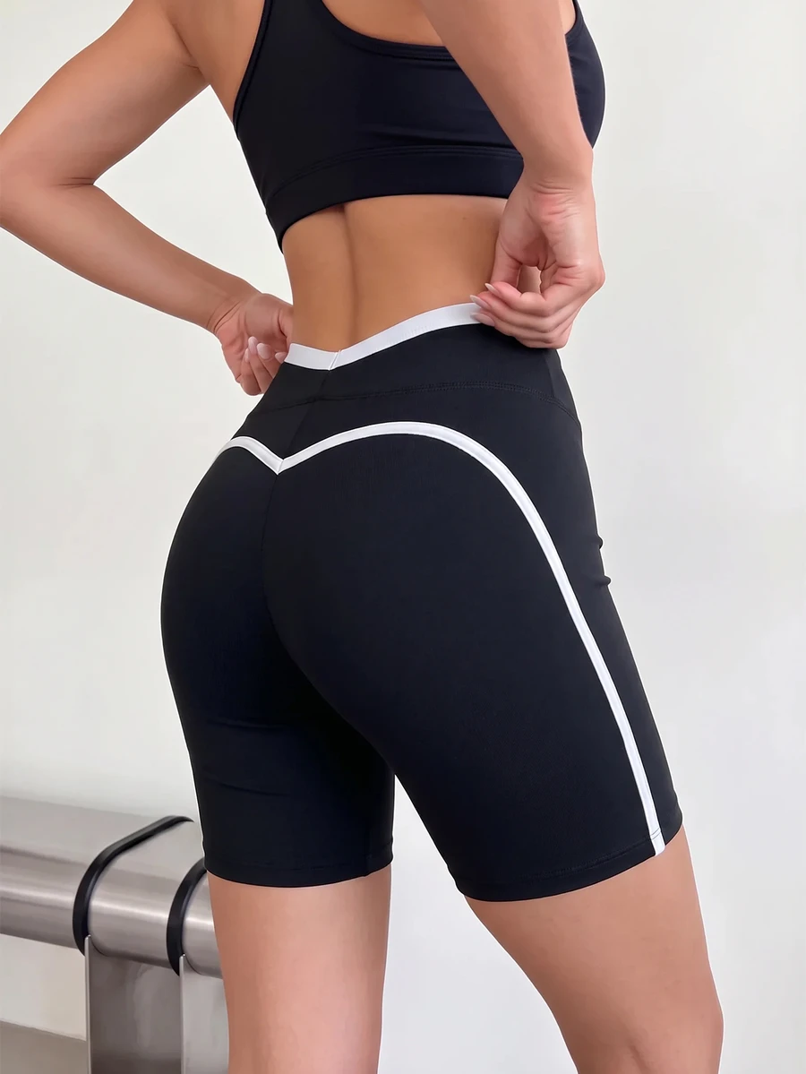 SHEIN Dewbera Women's Casual Vacation Tight Sports Outdoor Solid Color Shorts - Black - View 1