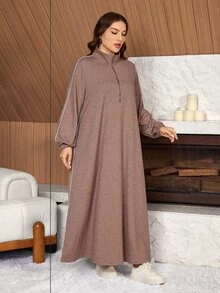 Lacomfia Women's Long Sleeve Trim Loose Casual Daily Versatile Plus Size Long Sweatshirt - Khaki - View 5