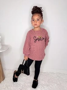 Young Girl Embroidered Round Neck Long Sleeve T-Shirt And Pants Set - Multicolor - View 3
