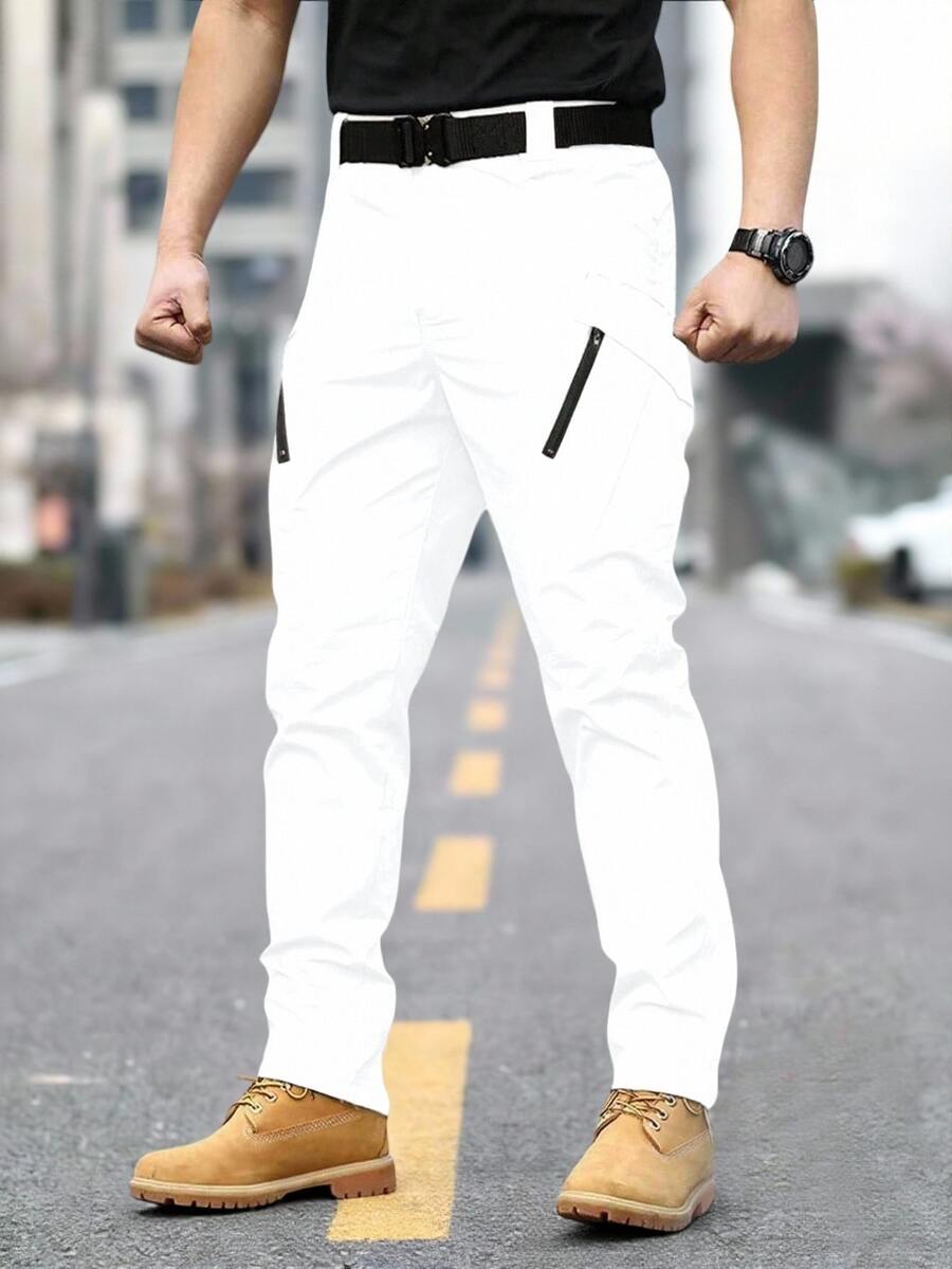 Manfinity Homme 男士休閒百搭日常穿著長褲 - 白色 - 查看 1