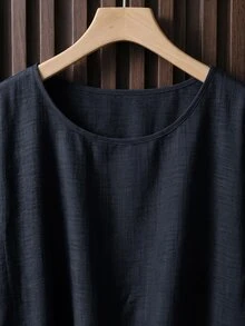 SHEIN Clasi 大尺碼極簡風前綁帶上衣與長褲2件套 日常穿著 - 藏蓝色 - 查看 5