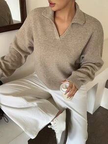 Dazy Plus Plus-Size Loose-Fitting Autumn And Winter Long-Sleeved Pullover Sweater For Commuting - Khaki - View 3