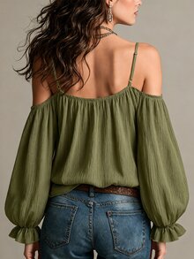Hotletica Women's White Off-Shoulder Camisole Top - Army Green - View 2