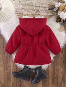 SHEIN 嬰兒可愛休閒秋冬百搭草莓圖案保暖內裡連帽外套 - 紅色 - 查看 6