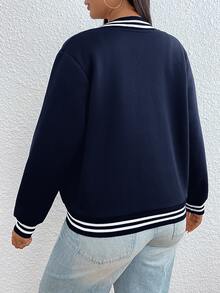 SHEIN EZwear 女款大尺碼秋冬時尚經典棒球夾克 - 藏蓝色 - 查看 7