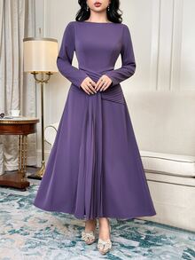 Feyla New Design Waist Pleated Ruched Slimming Elegant Elegant Daily Commute Party Dress - Purple - View 5