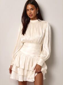 COSMINA Girls Casual Elegant Pearlescent Chiffon Layered Ruffle Mini Skirt - Light Yellow - View 3