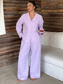 Dazy Plus Ditsy Floral Elegant Long Pants 2pcs Set Loungewear Spring Autumn New Pink Pajama Set - Pink - View 5