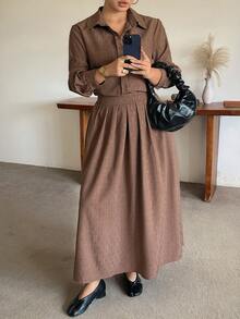 Dazy Plus Spring & Autumn New Casual Style Shirt & A-Line Skirt 2pcs Set - Brown - View 4