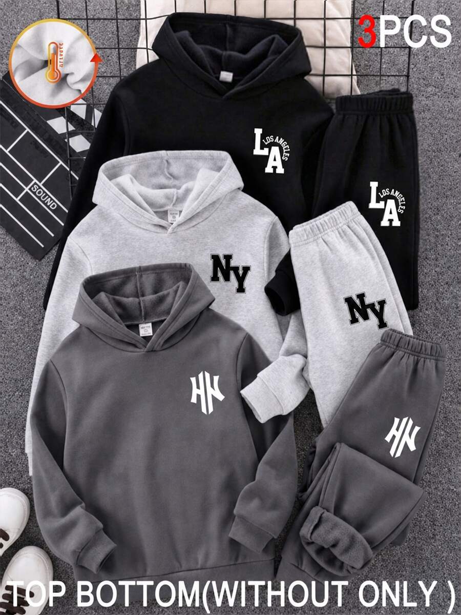SHEIN 青少年男孩 3件組休閒百搭黑色、灰色、多色運動長褲,適合通勤、上學、日常休閒穿著與運動 - 彩色 - 查看 1