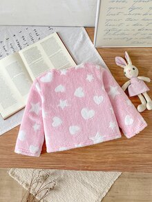 SHEIN Elladie kids 2件組女嬰夾克洋裝套裝，甜美可愛粉白蝴蝶結愛心印花，長袖圓領加厚款，生日派對秋冬節日禮物 - 粉色 - 查看 2