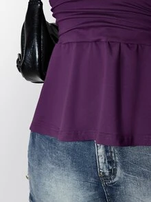 SHEIN ICON 大尺碼掛脖深V領收腰A字露背波點背心上衣，復古Y2K掛脖波點背心上衣，娃娃裝波點掛脖露背上衣 - 紫色 - 查看 7
