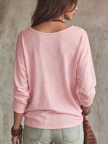 Selamara Women's New Autumn/Winter Best-Selling V-Neck Casual Versatile Long Sleeve T-Shirt - Baby Pink - View 2