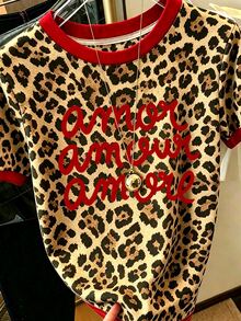 EMERY ROSE Leopard Print Color-Block Letter Print Casual Women's Crew Neck T-Shirt, Suitable For Summer - Multicolor - View 3