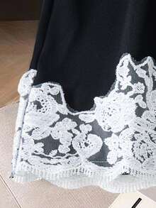 Muvela Women's Solid Color Lace Patchwork Fashion Short Skirt - Black - View 8