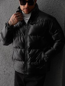SLATEMANN 男士長袖立領拉鍊基本款冬季夾克 - 黑色 - 查看 6