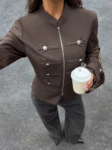 Siren Gaze Women's Zipper Casual Versatile Daily Travel Long Sleeve Jacket - Brown - View 1