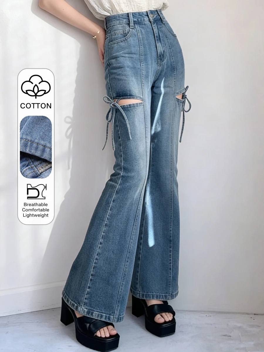 DAZY Women's Casual Daily Travel Denim Jeans With Pockets And Buttons - Blue - View 1