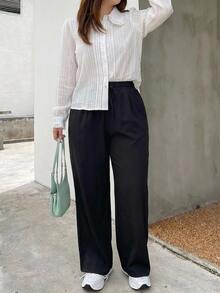 Dazy Plus Fun & Casual Loose Fit Office Commute White Long Sleeve Shirt - White - View 3
