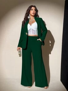 Viva Relle 大尺碼女款春夏/秋冬高端時尚設計直筒褲套裝，適合約會、度假、派對、日常穿著、聚會、戶外活動 - 墨綠色 - 查看 5